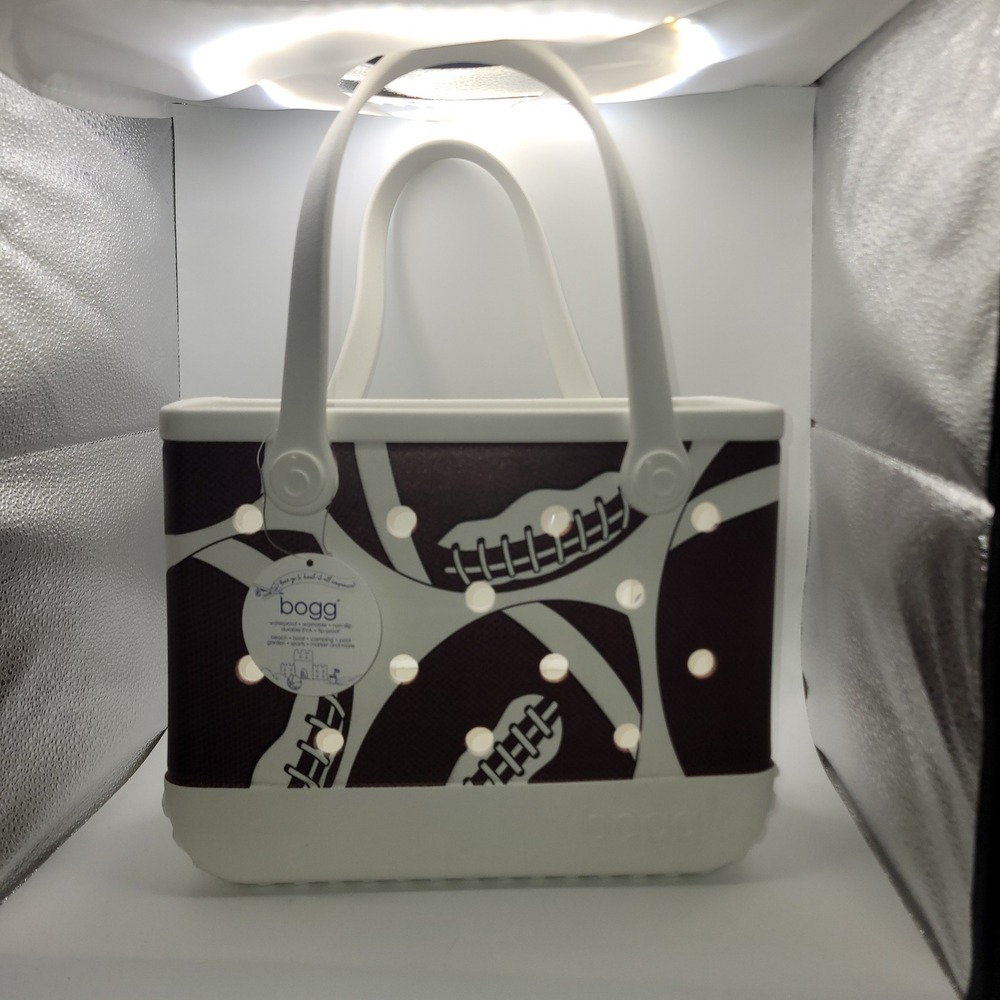 Bogg Bag Baby Bogg Tote Football Print Brown White Waterproof Beach Bag NEW